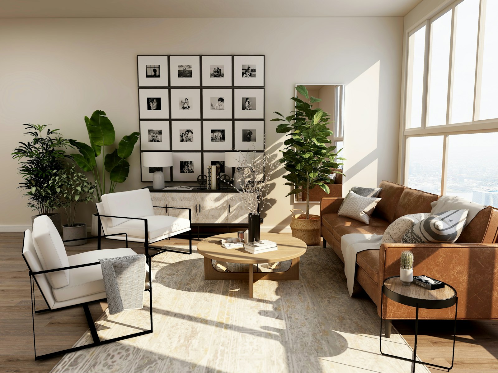 Open living area with layered textures
